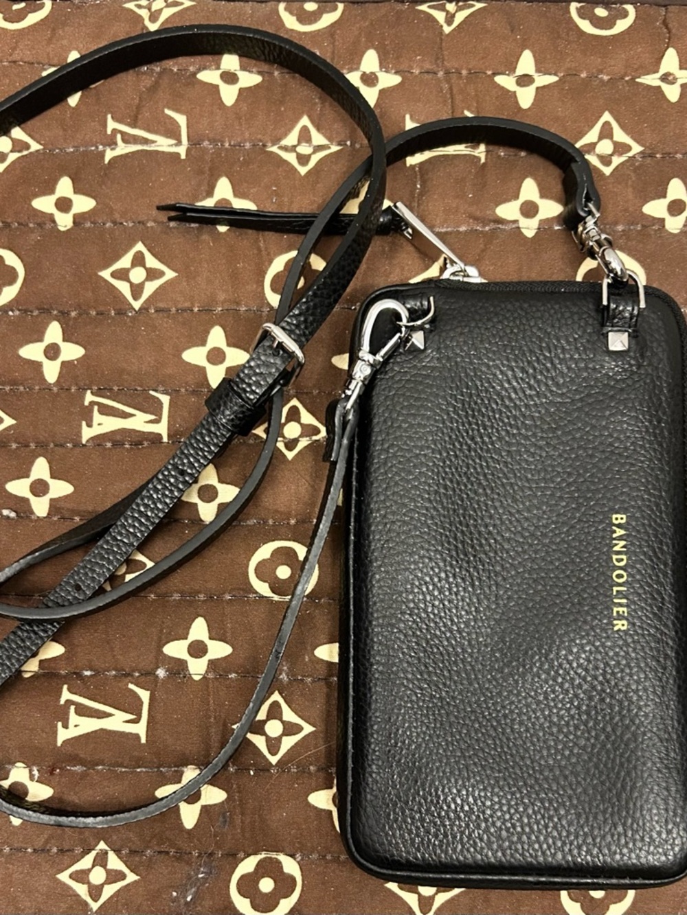 Bandolier Black Pebbled Leather Crossbody Phone Wallet - Picture 3 of 9